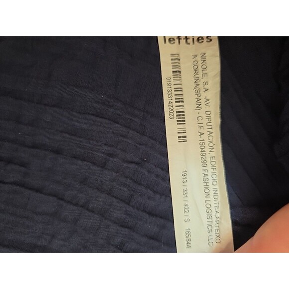 Lefties Navy Blue Long Sleeve Button Front Blouse S Textured Back Tie Shirt - Picture 7 of 7